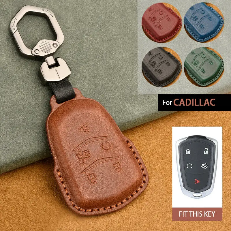 

Leather for Cadillac CT6 ATS CTS XTS SRX XT5 Remote Key Case Fob Shell Cover Skin Holder 5 Button 2015-2019 Key Chains