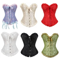 jacquard floral overbust corset waist trainer shaper laciness slimming cincher bustier bowknot gothic gorset outwear corselet