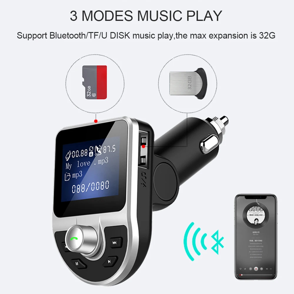 JINSERTA Handsfree автомобильный Bluetooth fm-передатчик модулятор AUX вход/выход воспроизведение музыки 3.1A двойной USB зарядное устройство с TF/U диск Play