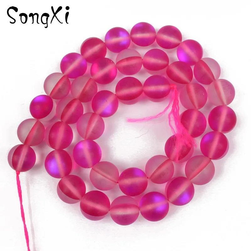 6mm-12mm Natural Dull Polish Matte Rose Red Flash Crystal Smooth Glitter Round Beads Diy Bracelet for Jewelry Making 15 Inches | Украшения