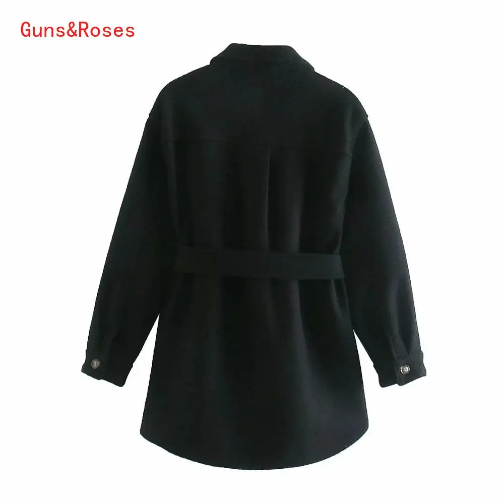 

Women 2021 Fashion With Belt Loose Woolen Jacket Coat Vintage Long Sleeve Side Pockets Female Outerwear Chic Overcoat