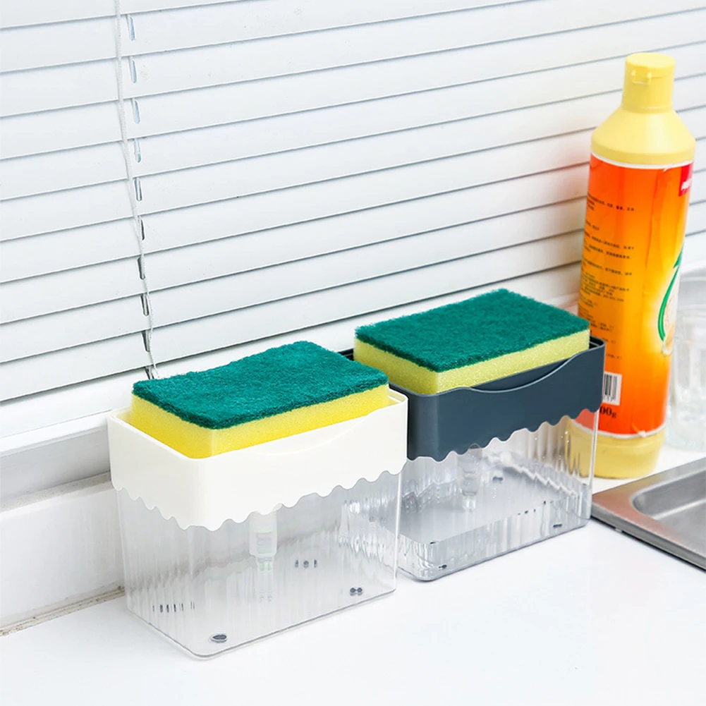 

Sponge Holder Liquid Soap Dispenser Container Hand Press Soap Pump Dispenser With Sponge Holder Organizer Kitchen Accessories