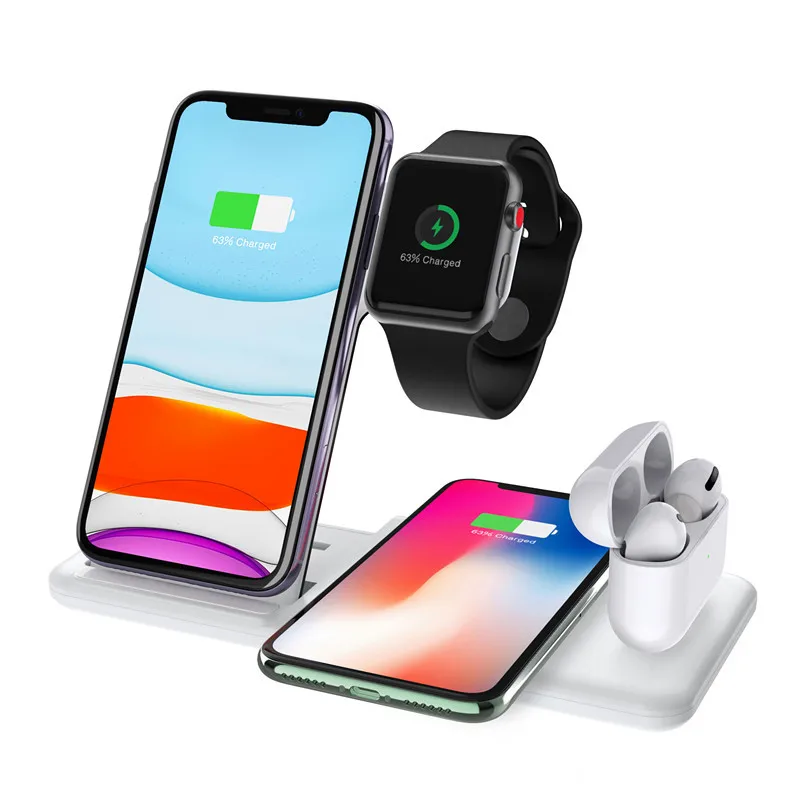 

40x 15W Qi Fast Wireless Charger Stand For iPhone 12 11 Xs Apple Watch 4 in 1 Foldable Charging Dock Station for Airpods iWatch