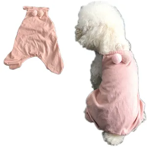 Хлопковая пижама для собак, одежда для домашних питомцев на 4 ножки, жилет, рубашка с помпоном из шерсти, Пижама для щенков, кошек, легкая Пижама для маленьких собак, пуделя