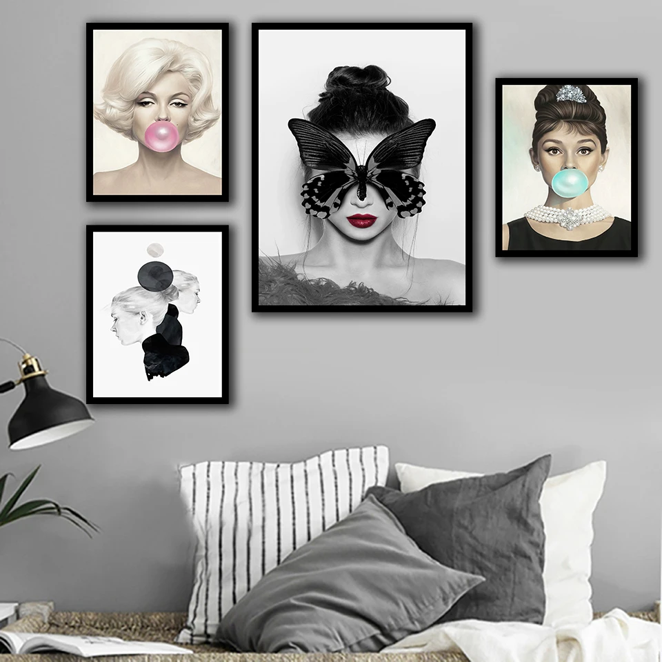 Плакаты с известными звездами принты Одри Хепберн Мэрилин Монро пузырьковая