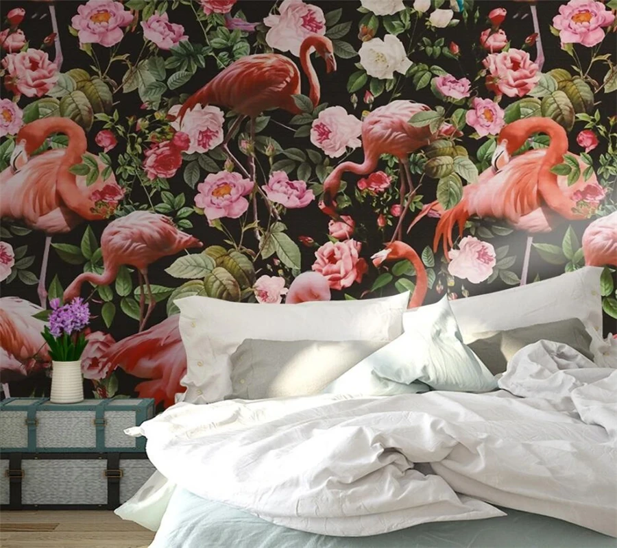 Wellyu пользовательские обои 3D бумажные средневековые ручные рисунки фламинго розы