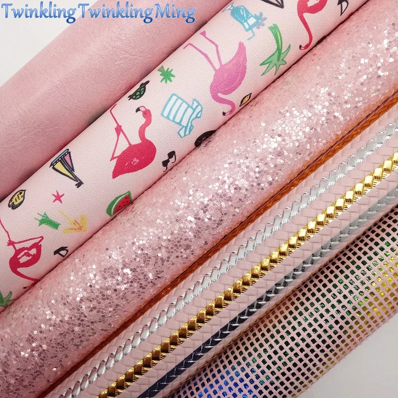 Блестящая розовая ткань радужная синтетическая кожа в полоску с рисунком