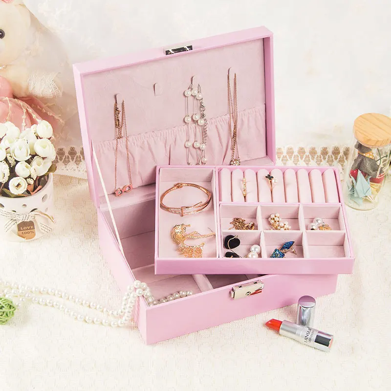 

Korean Simple Jewelry Storage Box Double Large Capacity Jewelry Box Jewelry Box Simple Jewelry Gift Jewelry Wholesale