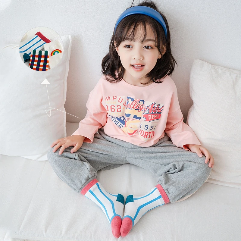 

3 пары осенне-зимних радужных хлопковых детских носков с параллельными полосками носки с бахромой для маленьких девочек От 1 до 8 лет