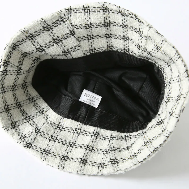 

Panama Bucket Hat Women autumn winter Simple Bucket Cap black white Lattice Hat Bob Hat Casual chic Gorros Fishing Fisherman Hat