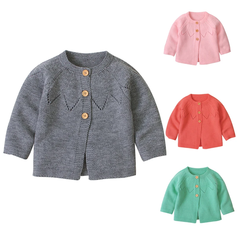 

Вязаный кардиган для новорожденных девочек, однотонный осенне-зимний детский кардиган с длинными рукавами, свитера, куртка для маленьких д...
