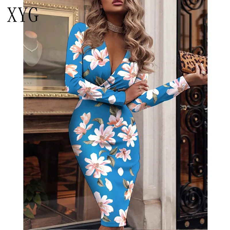 

Dresses for Women 2021 Elegant Sexy Pure V Neck Dress Bodycon Dress for Women Clubwear Floral Dress Christmas Party Night Basic