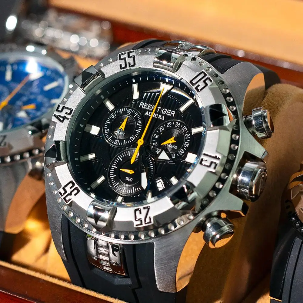 Риф Тигр/RT Повседневное спортивные часы с хронографом и дата большой циферблат