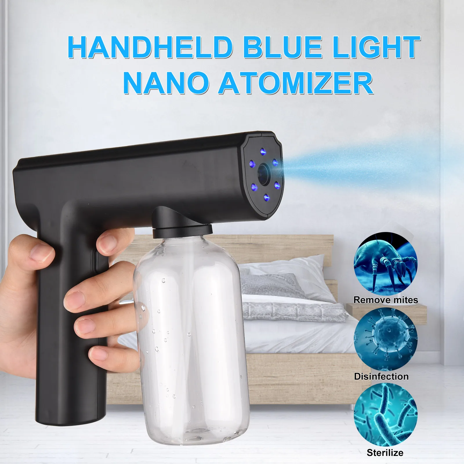 

Handheld Spray Gun with Blue Light Steam Gun Portable Cordless USB Rechargeable Auto Atomizer Fogger Machine Electric Sprayer