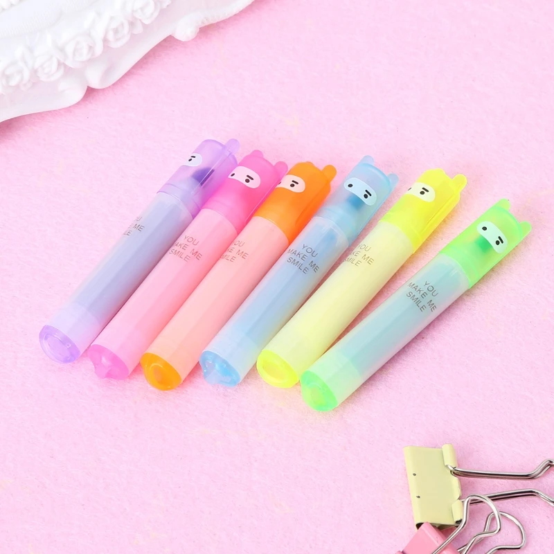 

6x Korean Creative Mini Highlighter Lovely Cartoon Marking Pen Office Stationery