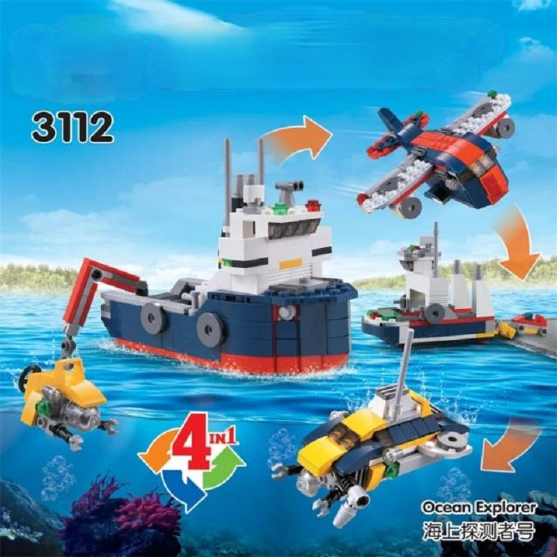 

City Creator 4 in 1 213pcs DECOOL 3112 Ocean Bus Submarine Aircraft Building Blocks bricks Toys for for minifigure
