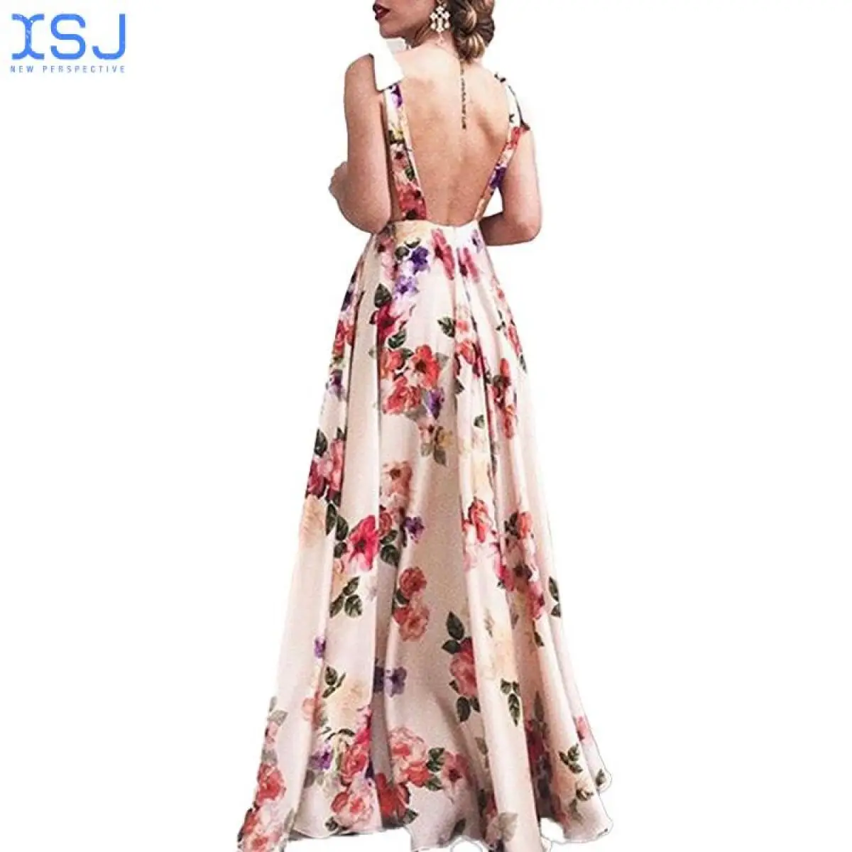 

Women's Spring/summer Vestidos Commuter Leaky Back Printed Large Sleeveless Sling One-Piece Dress