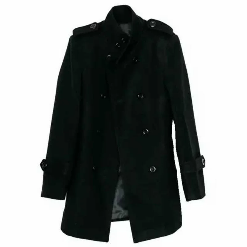 Тренчкот мужской шерстяной теплый двубортный кашемировый пиджак с отложным