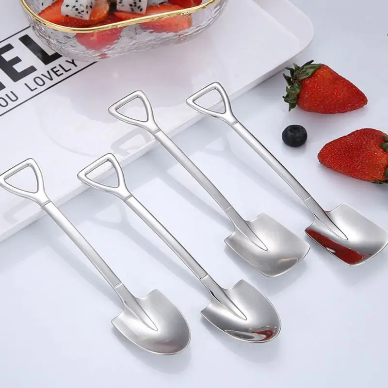 

Stainless Steel Shovel Shape Spoon Creative Sliver Shovel Spoon Dessert Cake Ice Cream Watermelon Long Handle Spoon