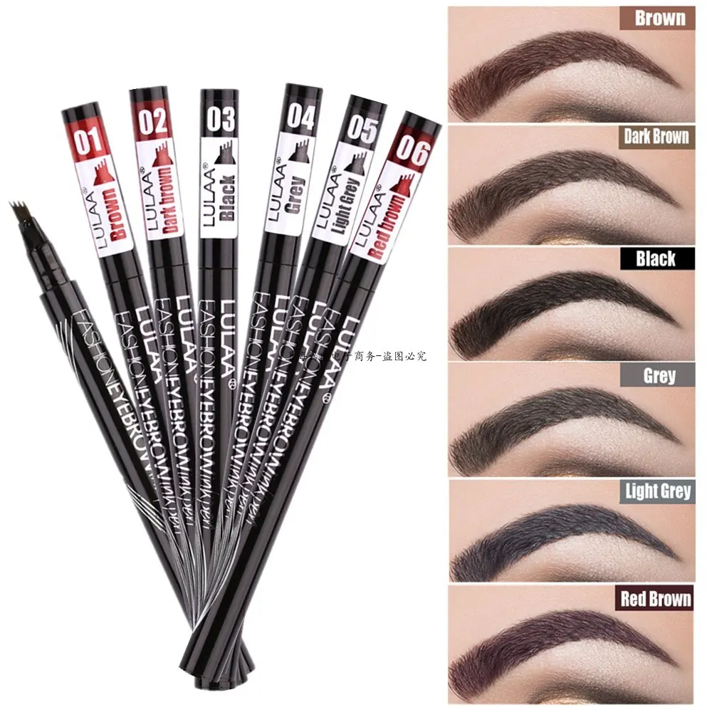 Водостойкий карандаш для бровей LULAA 4 головки тинт яркий натуральный коричневый