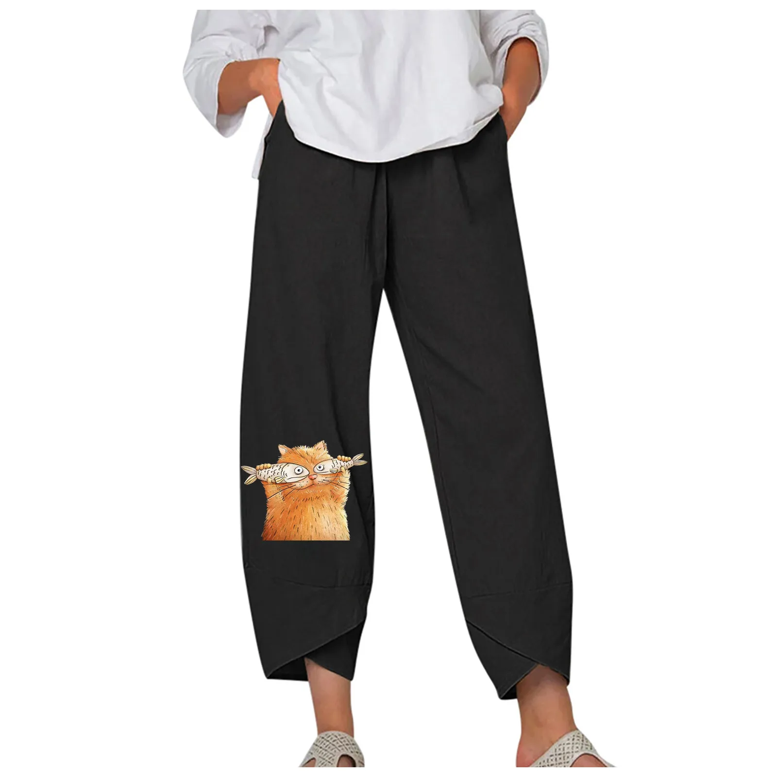 

Women's Summer Casual Loose Cotton And Linen Embroidered Wide-leg Pants Fitness Push Up Clothing Girl Yoga Pant 2021