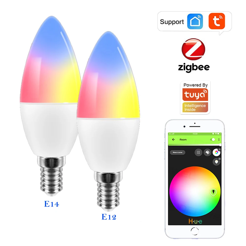 

Zigbee 3.0 LED Smart Bulb E12 E14 Smart Home Candle Bulb RGB CCT Lamp Work with Alexa Echo Google Assistant SmartThings H*U*E