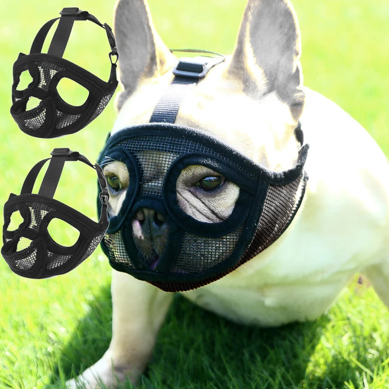 

Black Short Snout Pet Dog Breathable Muzzles Adjustable Mesh French Bulldog Pug Mouth Muzzle Mask Anti Stop Barking Supplies