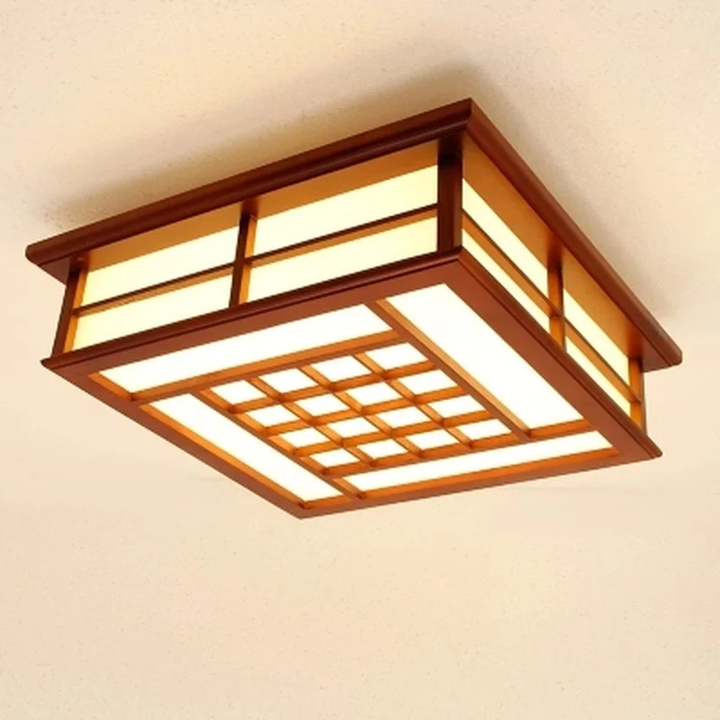 Modern LED Pendant Flush Mount Ceiling Fixtures Light Chinese Solid Wood Mahogany Finish Square Lamp Warm/White | Лампы и освещение