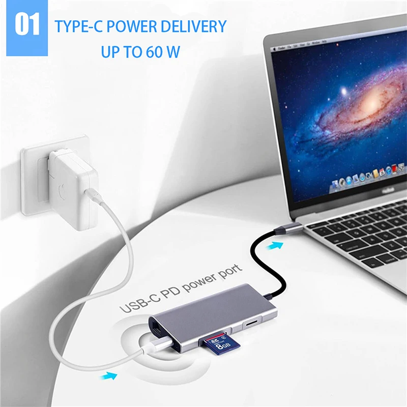Feed me USB3.0 концентратор USB C к HDMI RJ45 автомобильный ридер PD адаптер для MacBook samsung Galaxy S9/S8 huawei mate 10 P20 Pro type C концентратор
