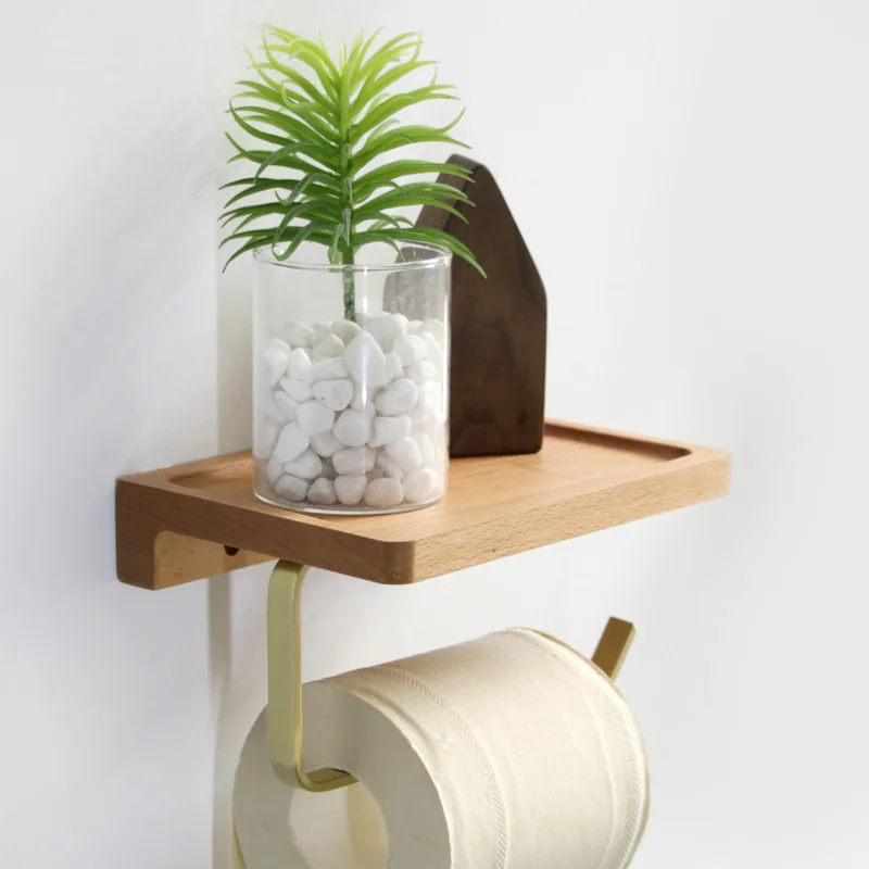 tissue rack wood brass paper towel rack toilet roll paper holder phone shelf kitchen oraganizer bathroom accessories free global shipping