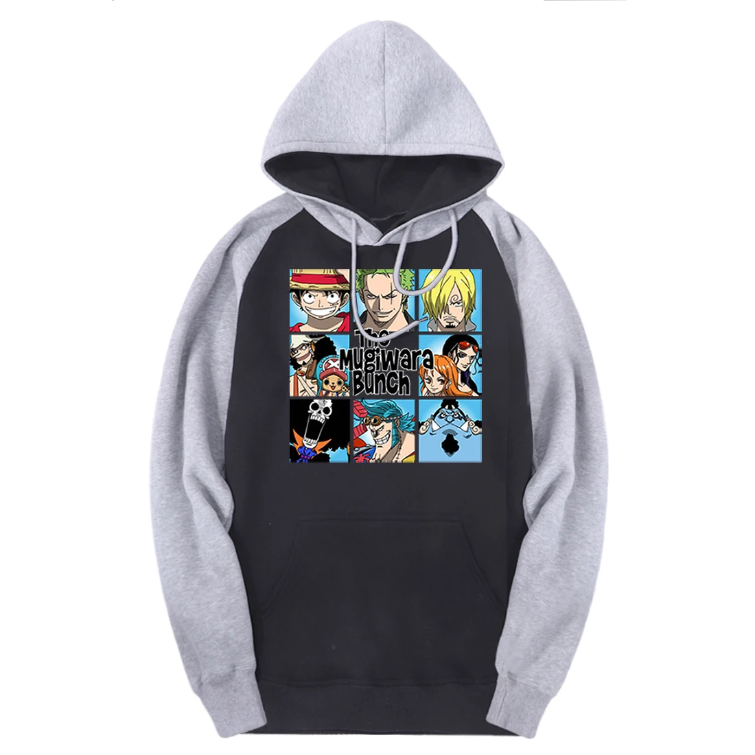 

Man's Anime One Piece Raglan Sweatshirts Hooded Warm New Arrival Clothing Fall Winter Hoodies Male Hip Hop Black Hoody Homme