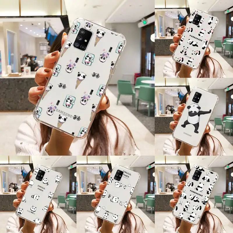 

Cute Cartoon panda Phone Case Transparent For Samsung S 10 9 20 11 7 8 21 6 P Edge PLUS ULTRA 4G 5G