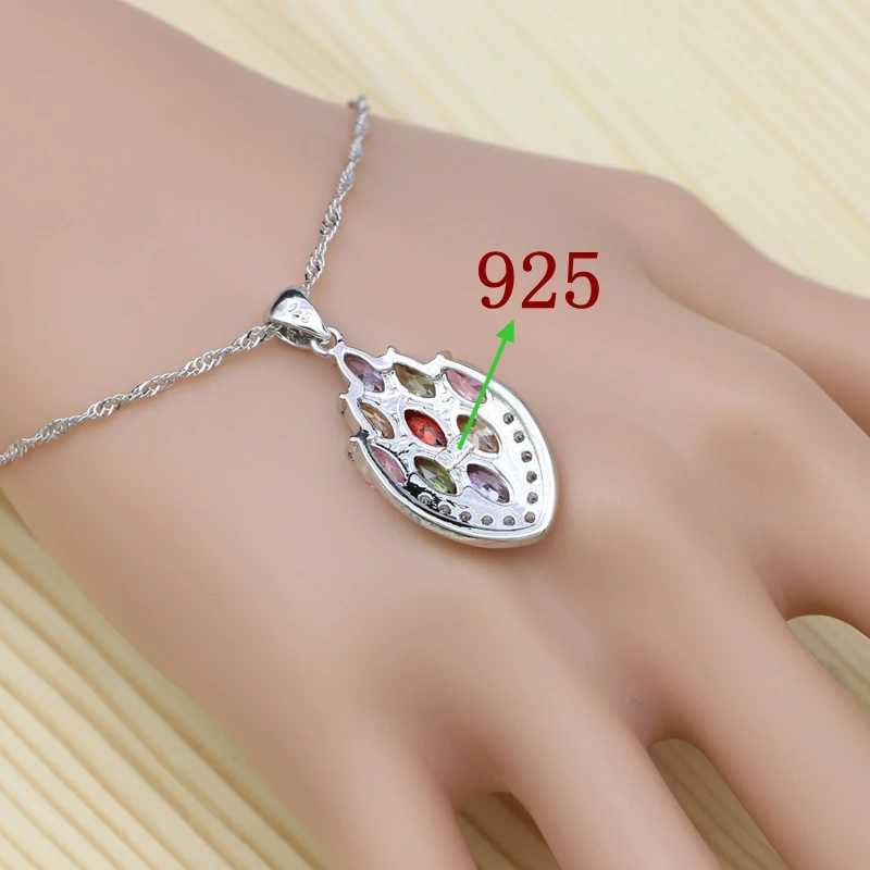 

Silver 925 Jewelry Sets Multicolor Cubic Zirconia White Crystal For Women Wedding Earring Pendant Necklace Ring Set