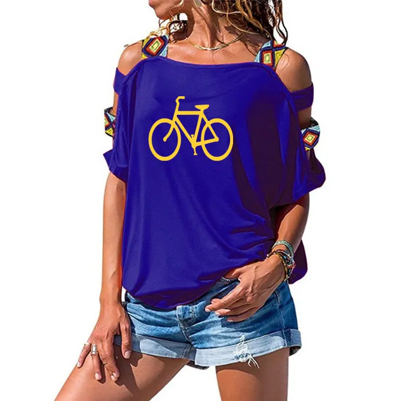 Футболка женская с принтом велосипеда пикантный летний топ вырезами на