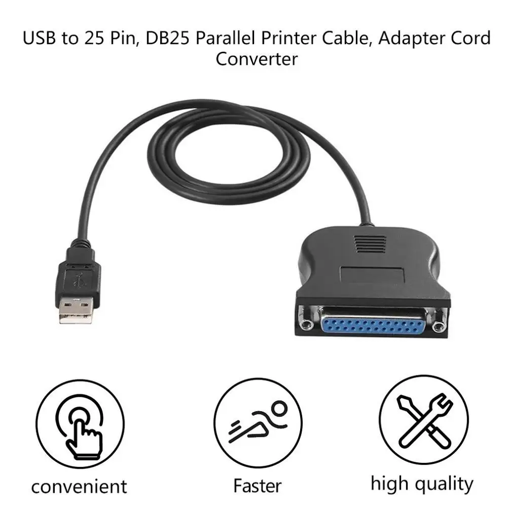 Черный двунаправленный параллельный интерфейс связи с USB на 25 контактный DB25