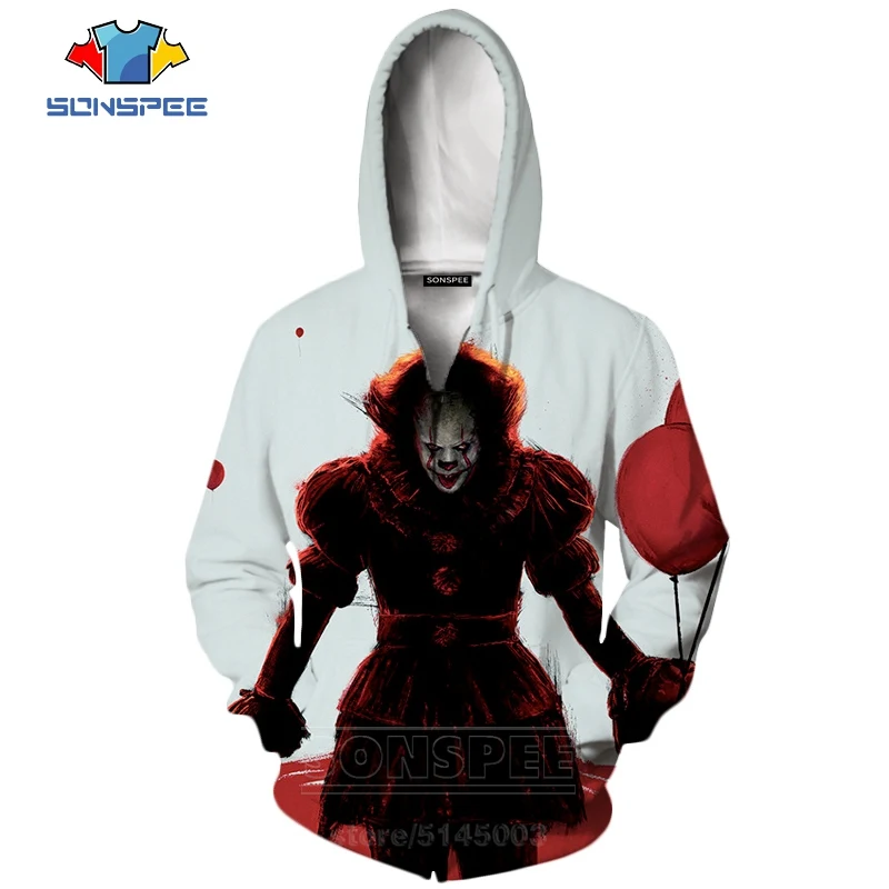 12 It Chapter две молнии толстовки Новые мужские и женские Pennywise клоун Толстовка 3D принт фильм ужасов с длинным рукавом Мода Топ пальто C063-3 - Цвет: 12