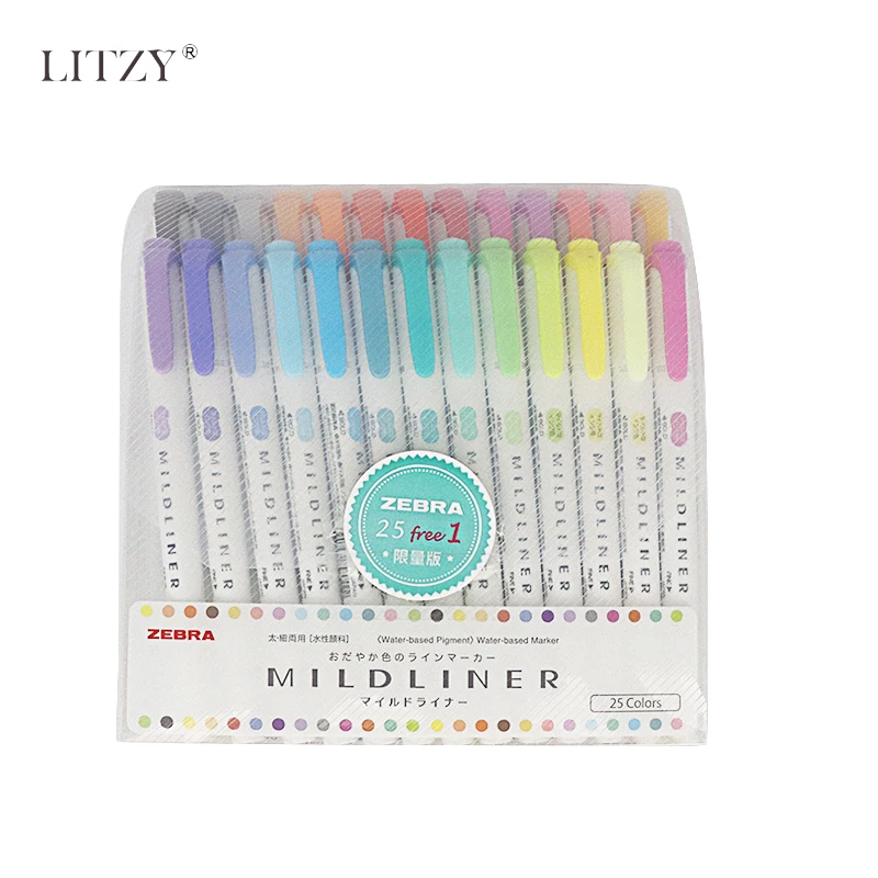 25PCS Set B Style Японская Зебра Мягкий лайнер двуглавый флуоресцентный набор ручек креативные маркеры для рисования маркеры школьные принадлежности 25 шт./лот - Цвет: 25PCS Set B Style