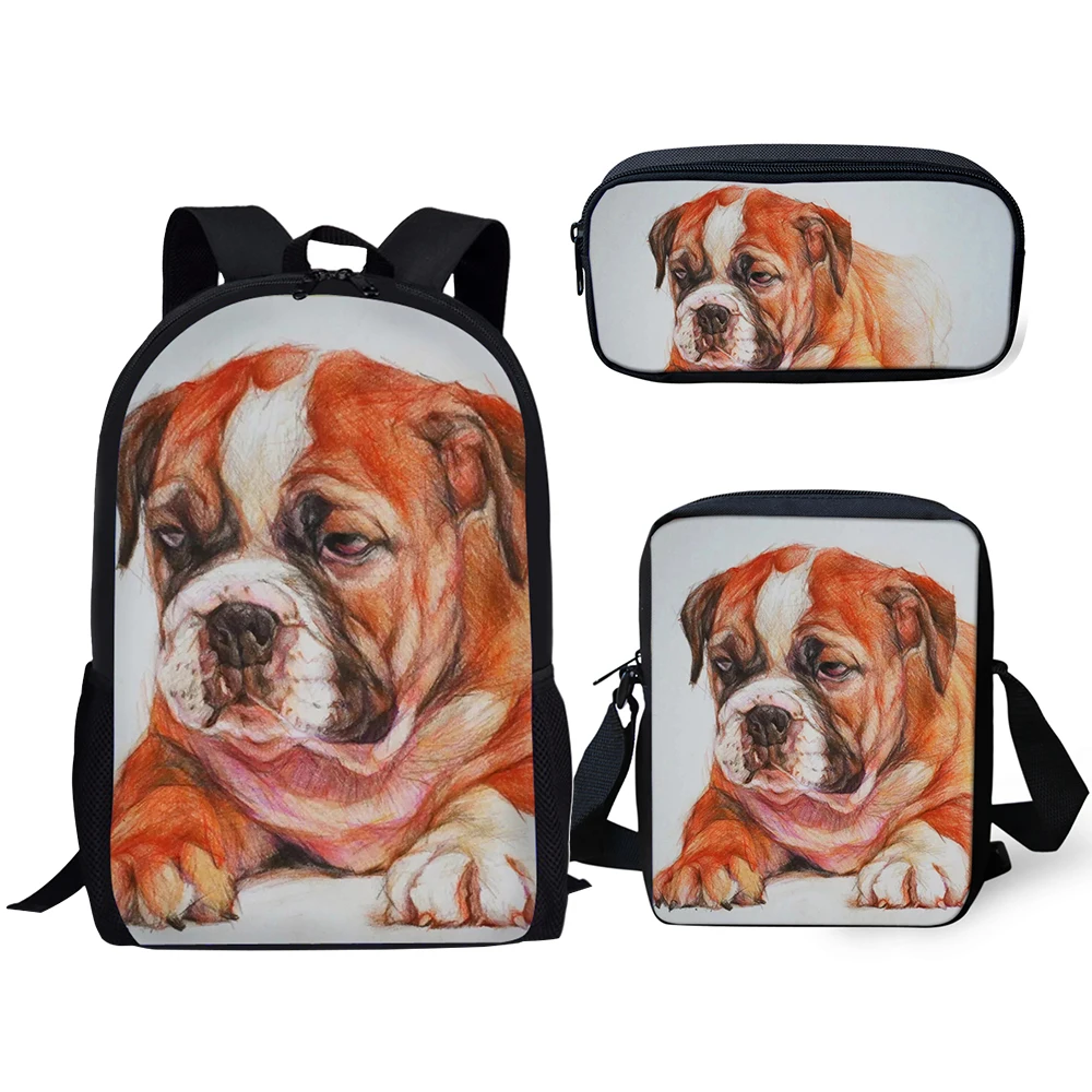HaoYun Children's School Backpack Cartoon Little Bulldogs Pattern School Book Bags Cute Animal 3PCs/Set Students School Bags
