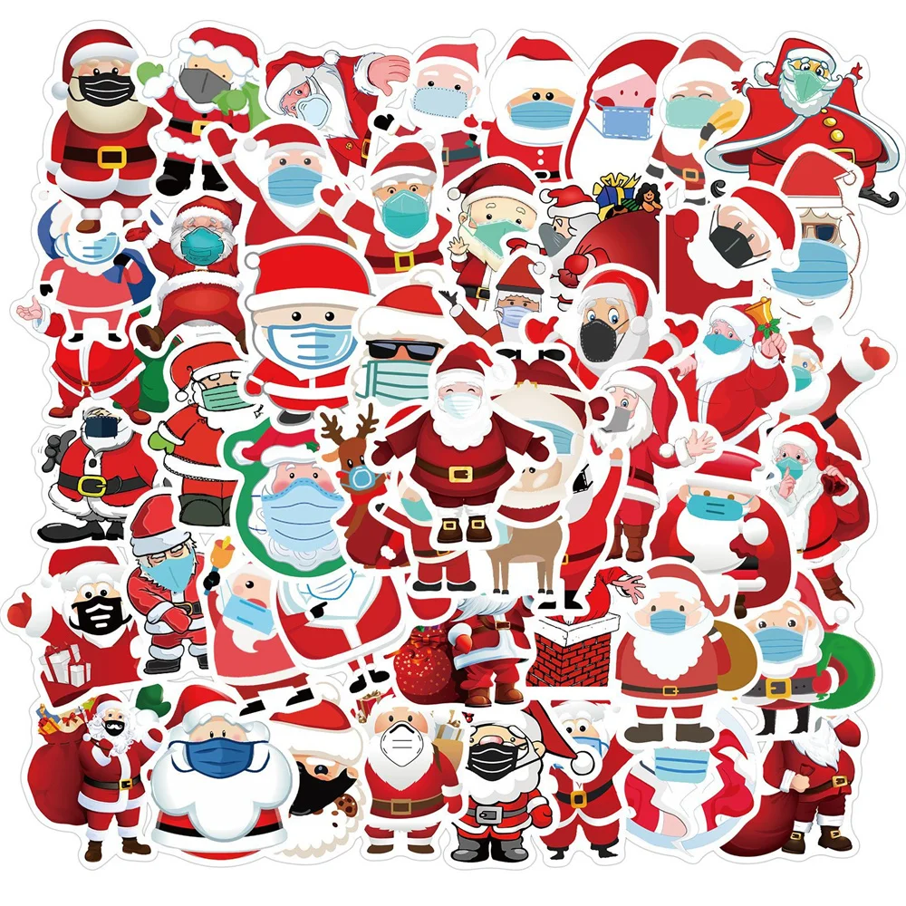 

10/30/50PCS Santa Claus Cartoon Sticker Wearing Mask Trolley Case Notebook Guitar Decoration Waterproof Sticker Wholesale