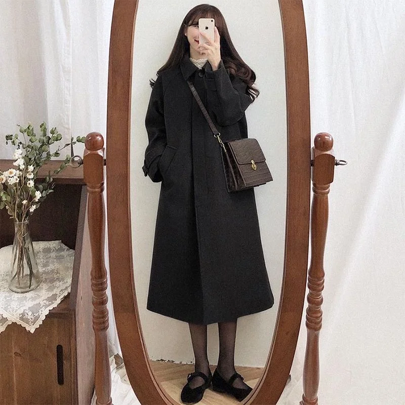 Женское шерстяное пальто средней длины маленькое утолщенное в Корейском стиле