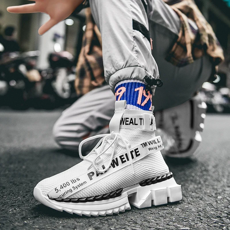 

2021 New Fashion Mens Shoes High Top Sock Mesh Breathable Casual Shoe Trend Hot Sale Comfortable Platform Heighten Men Sneakers