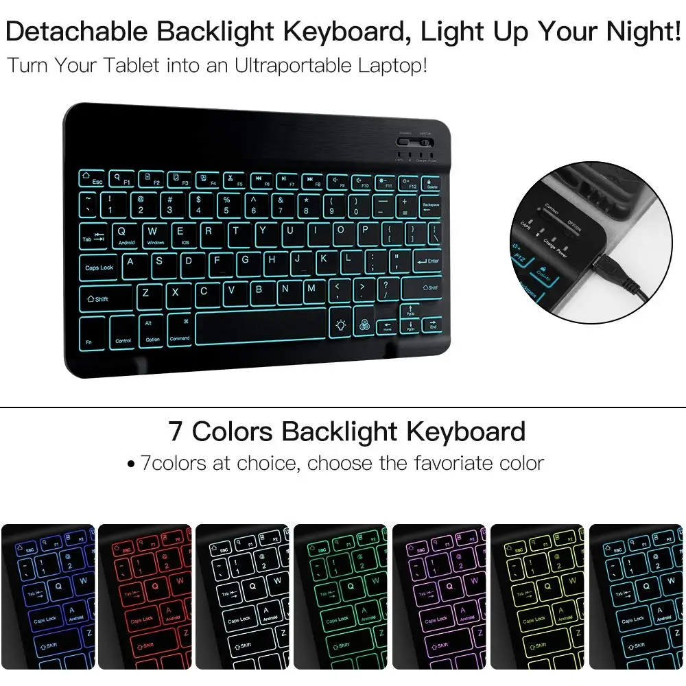 For ipad 7th 10.2" 2019 American Bluetooth Keyboard Tablet Case 7 Colors Backlit with Leather Cover Pen Holder | Компьютеры и офис