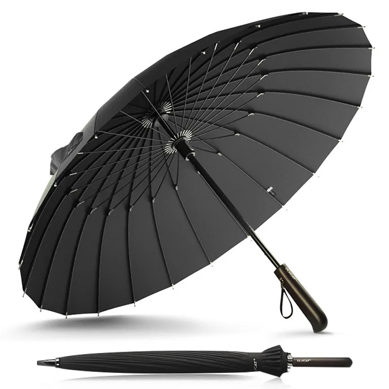 

New Design Brand Rain Umbrella Men Women Quality 24K GlassFiber Umbrella Strong Windproof Wooden Handle Women Paraguas