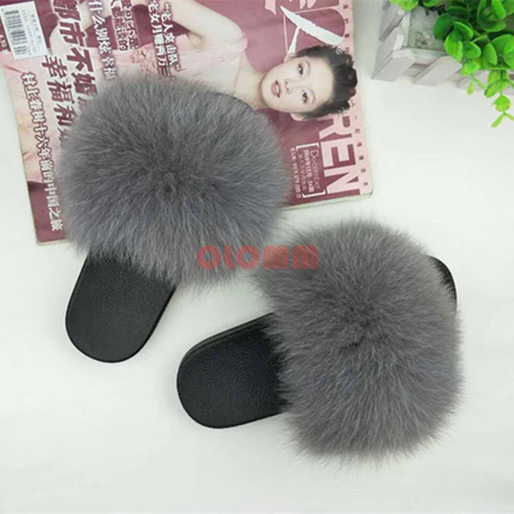 Тапки женские домашние из натурального меха пушистые тапочки с перьями плоская