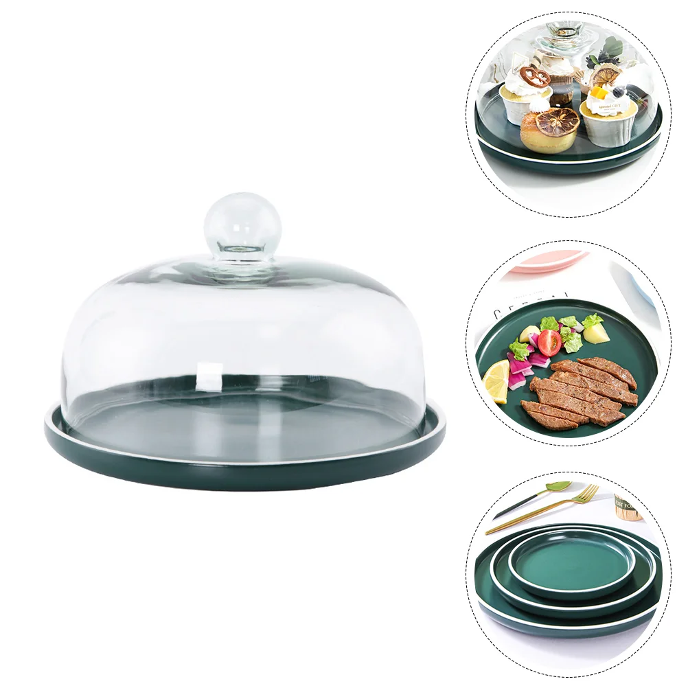 

1 Set of Glass Cover Tray Set Smooth Cake Serving Tray Western Food Round Plate