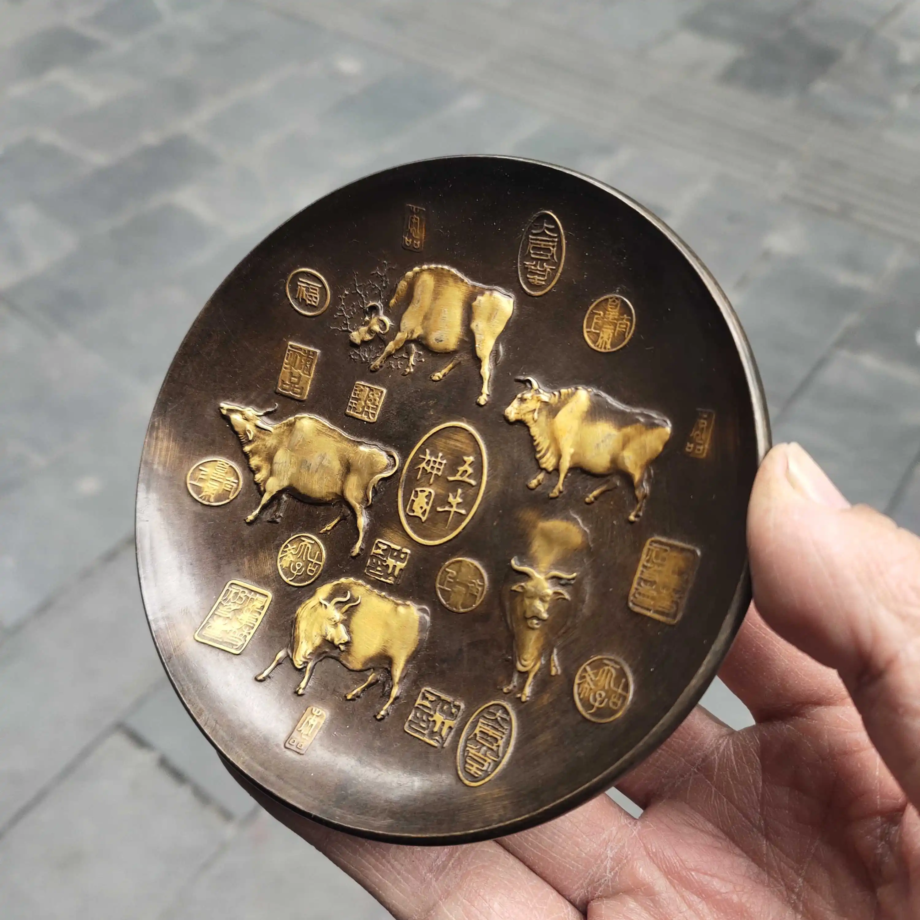 Коллекция китайских старых медных пластин 5 коров/скота украшение для дома