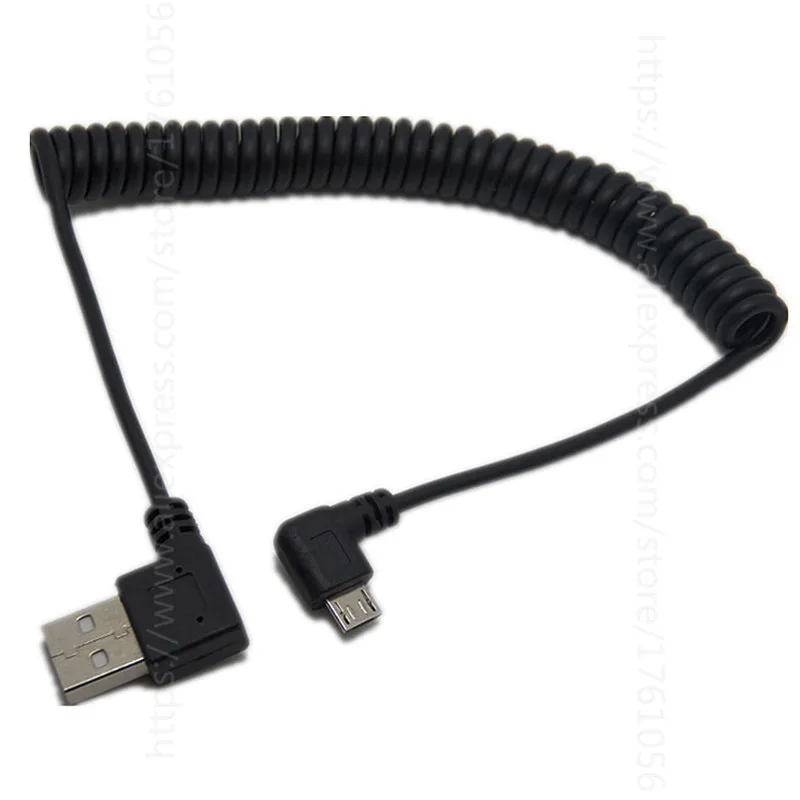 Угловой USB кабель пружинный Спиральный к Micro Удлинительный шнур 90 градусов A