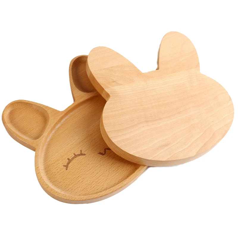 Деревянная тарелка для кормления кота мультяшный кролик животное медведь свинья