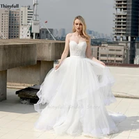 thinyfull sweetherat lace wedding dresses appliques bohemian princess tulle bride dress for wedding lace up back robe mariee