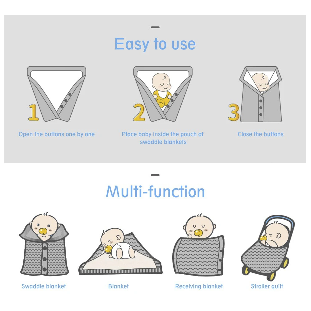 

Baby Sleeping Bag Kids Winter Warm Newborn Blanket Sleep Sack Wool Infant Button Knit Outdoor Swaddling Wrap Stroller Blanket